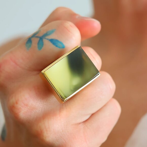 Cocktail Ring - Baltic Butterscotch Amber 14k Gold Plated s925 - Picture 3 of 8